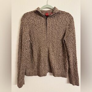 Valerie Stevens Woman’s Zip Up Brown Cable Knit Sweater Xl EUC
